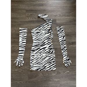 NWOT Miscreants London x Revolve Black & White Zebra Choker Neck Mini Dress US 4